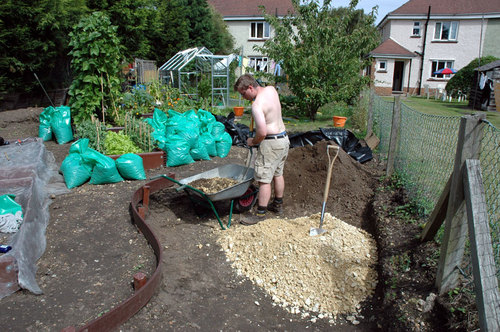 Mixing soil & limestone July 2005